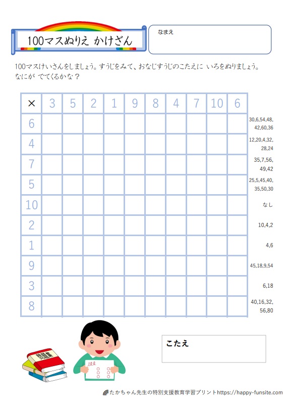 百ます計算 絵になるぬりえ かけ算プリント | たかちゃん先生の特別 
